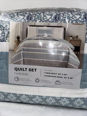 Green Bay Home 192020010142 Great Quilt Set 2 Pcs Twin Size Paisley Blue Soft And Comfy Warm