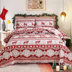 Green Essen 820912744713 Red Gray Christmas Reindeer Bedding Bedspread Twin Size Lightweight Thin Port