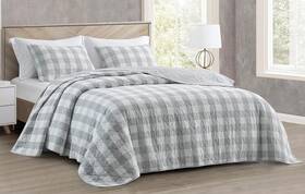 Green Living Group 313042492475 3-piece Gray White Plaid Cotton Quilt Set - Buffalo Check Solid Reversible Bedsp