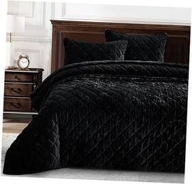 Green Living Group 313057172102 Lux Velvet Quilt Set 3-piece Plush Distressed Oversized King Black Green Living Group 313057172102 Lux Velvet Quilt Set 3-piece Plush Distressed Oversized King Black