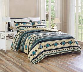 Green Living Group 445000571502 3-piece Southwestern Geometric Tribal Multicolor Teal Beige Black Gray Comforter
