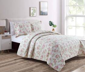 Green Living Group 711181604030 Chezmoi Collection Dakota 3-piece Pink Rose Cotton Comforter Set Reversible