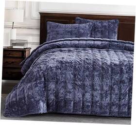 Green Living Group 744759389374 Piers Purple Velvet Quilt Set 3 Oversized King Double Box Stitch