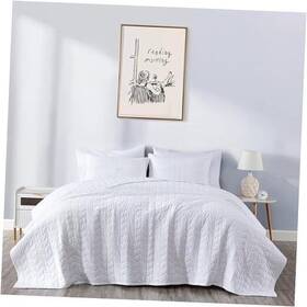 Green Living Group 840079113849 Madrid 3-piece Vintage Washed Solid Cotton Quilt And King Herringbone White