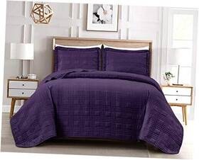 Green Living Group 840079132543 Kingston 3-piece Size Quilt Set - Lightweight All Season Bed Queen Dark Purple