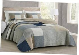 Green Living Group 840079139962 Addy 3-piece Navy Blue White Gray Taupe Plaid King Patchwork