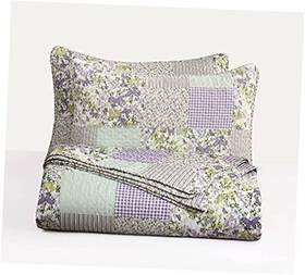 Green Living Group 840079141972 Daisy 3-piece Printed Patchwork Quilt Set - Purple Butterfly Botanical Candy