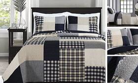 Green Living Group 840079144928 Archer 3-piece Plaid Buffalo Check Patchwork Quilt Set - Queen Multi