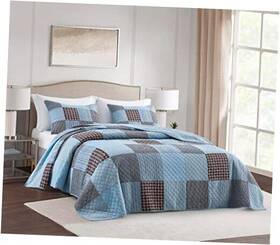 Green Living Group 840079148582 Bram 3-piece Patchwork Quilt Set - Pre-washed King Multi Plaid