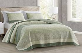 Green Living Group 840079149008 Reed 3-piece Chic Patchwork Striped Quilt King Floral