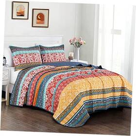 Green Living Group 840079154392 Amara 3-piece Boho Stripe Quilt Set - Floral Colorful King Multi
