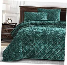 Green Living Group 840079162274 Lux Velvet Quilt Set 3-piece Lush Plush Distressed King Emerald