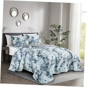 Green Living Group 840079163653 Glory 3-piece Floral Quilt Set - Multicolor Blue White Gray King