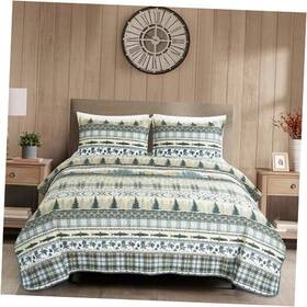 Green Living Group 840079163806 Lake 3-piece Lodge Quilt Set Full - Multicolor Pine Tree Fish Deer Explorer