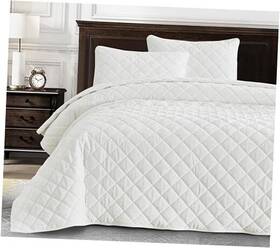Green Living Group 840079165565 Lux Cream White Velvet Quilt Oversized King Set 3-piece Plush Distressed