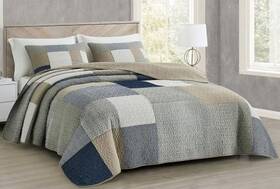 Green Living Group 840079167903 Addy 3-piece Navy Blue White Gray Taupe Oversized King Plaid Patchwork