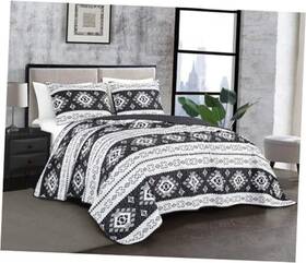 Green Living Group 840079169174 Indie 3-piece Southwestern Aztec Quilt Set Queen Black White Geometric Symbol