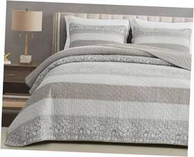 Green Living Group 840079174475 Robyn 3-piece Neutral Taupe Gray White Floral Hibiscus Flower Patchwork