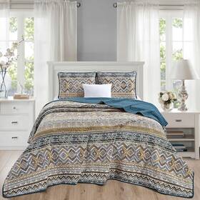 Mpc-204-quilt-king Green Living Group Chezmoi Collection 3-piece Quilt Bedding Set Southwestern Native Tribal Boho Mu