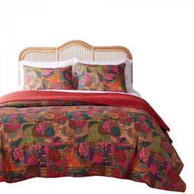 Greenland Home 636047311221 3-piece Jewel Quilt Set King Multicolor Red
