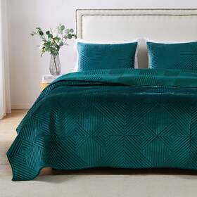 Greenland Home 636047421111 Barefoot Bungalow Riviera Velvet Quilt And Pillow Sham Set 3-piece Full/queen