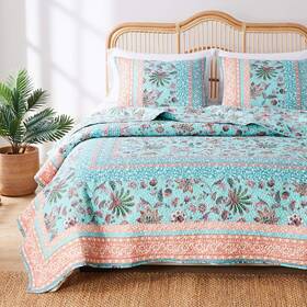 Greenland Home 636047423818 Barefoot Bungalow Audrey Reversible Quilt Set 3-piece Full/queen Turquoise