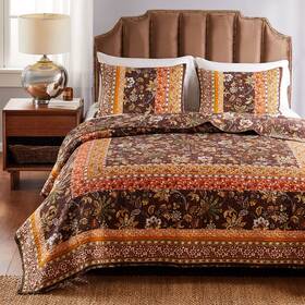 Greenland Home 636047427915 Barefoot Bungalow Audrey Reversible Quilt Set 3-piece Full/queen Chocolate