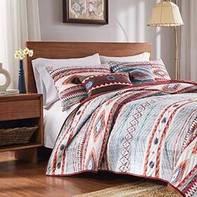 Greenland Home 636047433718 Kiva Western Boho Quilt Set 3-piece Full/queen Stone