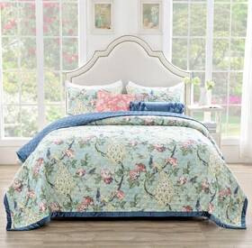 Greenland Home 636047434227 Finely Stitched Pavona Green Multi 3pc Quilt Set King New