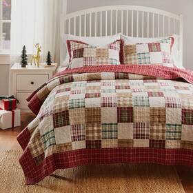 Greenland Home 636047442017 Oxford 100% Cotton Quilt Set 3-piece Full/queen Red
