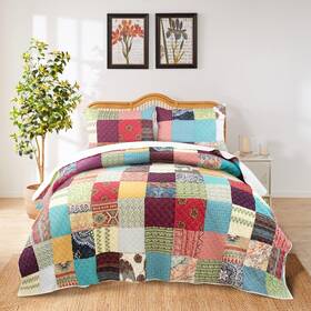 Greenland Home 636047443229 Renee Upcycle Unique Remnant Fabric Cotton-lined Quilt Set 3-pcs