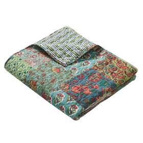 Greenland Home 636047444257 Jasmin Boho Style Reversible Throw Quilt 50x60 Inches Jade