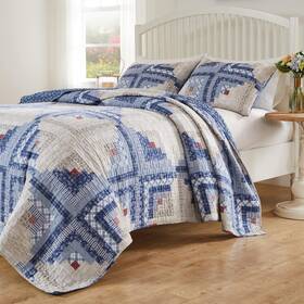 Greenland Home 636047447104 Cottage Cabin Finely Stitched Reversible Quilt Set 2-piece Twin Calico