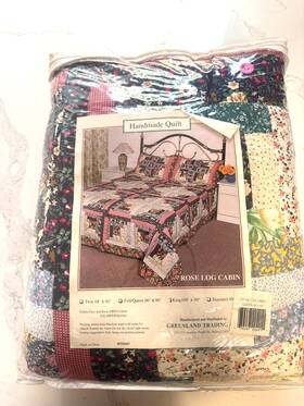 Greenland Home Fashions 636047204011 Trading Rose Log Cabin Quilt Queen 86x86 Patchwork Cottage Floral New