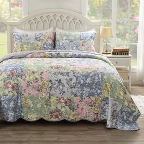 Greenland Home Fashions 636047434111 Emma Traditional Floral Print Quilt 3-pc Set Full/queen