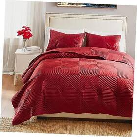 Greenland Home Fashions 636047442826 Riviera Velvet Finely Stitched Quilt 3-piece King/cal King Red