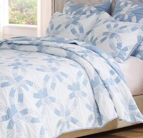Greenland Home Fashions 636047455727 Wedding Ring Blue 3pc King Quilt Set Cottage Farmhouse Country Floral Garden
