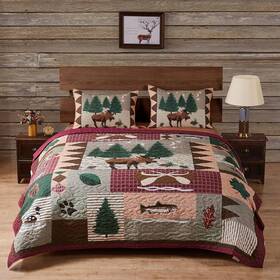 Gl-1105dq Greenland Home Fashions 795211426960 - Moose Lodge Quilt Set Queen Natural