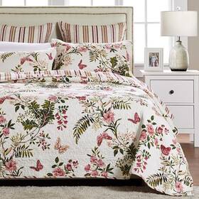 86220866 Greenland Home Fashions 2pc Twin Butterflies Quilt Set Green/pink/off White