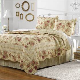 86220899 Greenland Home Fashions 3pc King/california King Antique Rose Quilt Bedding Set Yellow/red/cream