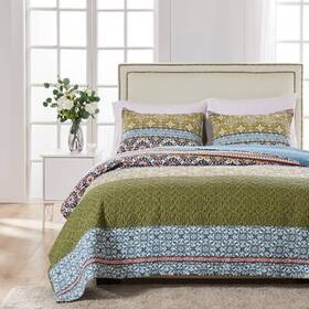 86220941 Greenland Home Fashions 3pc Full/queen Shangri-la Quilt Set Red/green/blue
