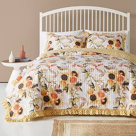 87549604 Greenland Home Fashions 3pc Full/queen Somerset Quilt Set Gold Microfiber