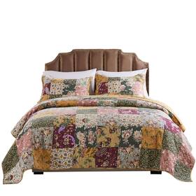 Gl-0407amsk Greenland Home Fashions Antique Chic Authentic Patchwork Cotton Quilt Set Multicolor