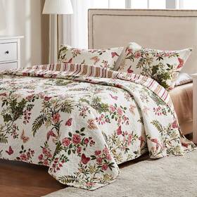 Gl-0910amsk Greenland Home Fashions King Quilt Set Butterfly Floral Country Cottage Farmhouse Shabby Chic Boho 3pc