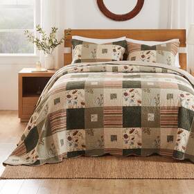 Gl-1010gjsq Greenland Home Fashions Sedona Cotton Quilted Bedspread Set Jumbo Queen 3pc Gray