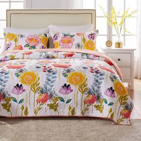 Gl-1408amst Greenland Home Fashions Watercolor Dream Quilt Set 2-piece Twin White