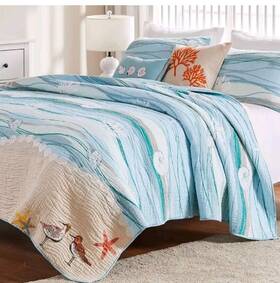 Gl-1512absk Greenland Home Fashions Bedding 126 Tc Coastal King Polyester 5 Pc. Quilt Set
