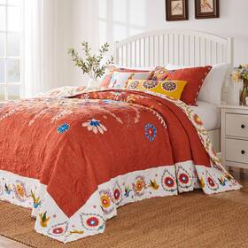 Gl-1703ejsq Greenland Home Fashions Barefoot Bungalow Topanga Quilted Bedspread Set 3-piece Jumbo