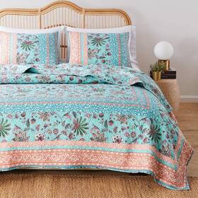 Gl-2011amsk Greenland Home Fashions Cal King Size Quilt Set 3-pcs Cotton Blend Turquoise