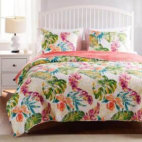 Gl-2104amst Greenland Home Fashions Twin Xl Quilt Set 2-pcs Cotton Blend Machine Wash Coral
